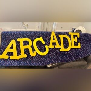 Wooden Yellow Blacklight Arcade letters After Glow Gamer Wall hanging Decor 18”